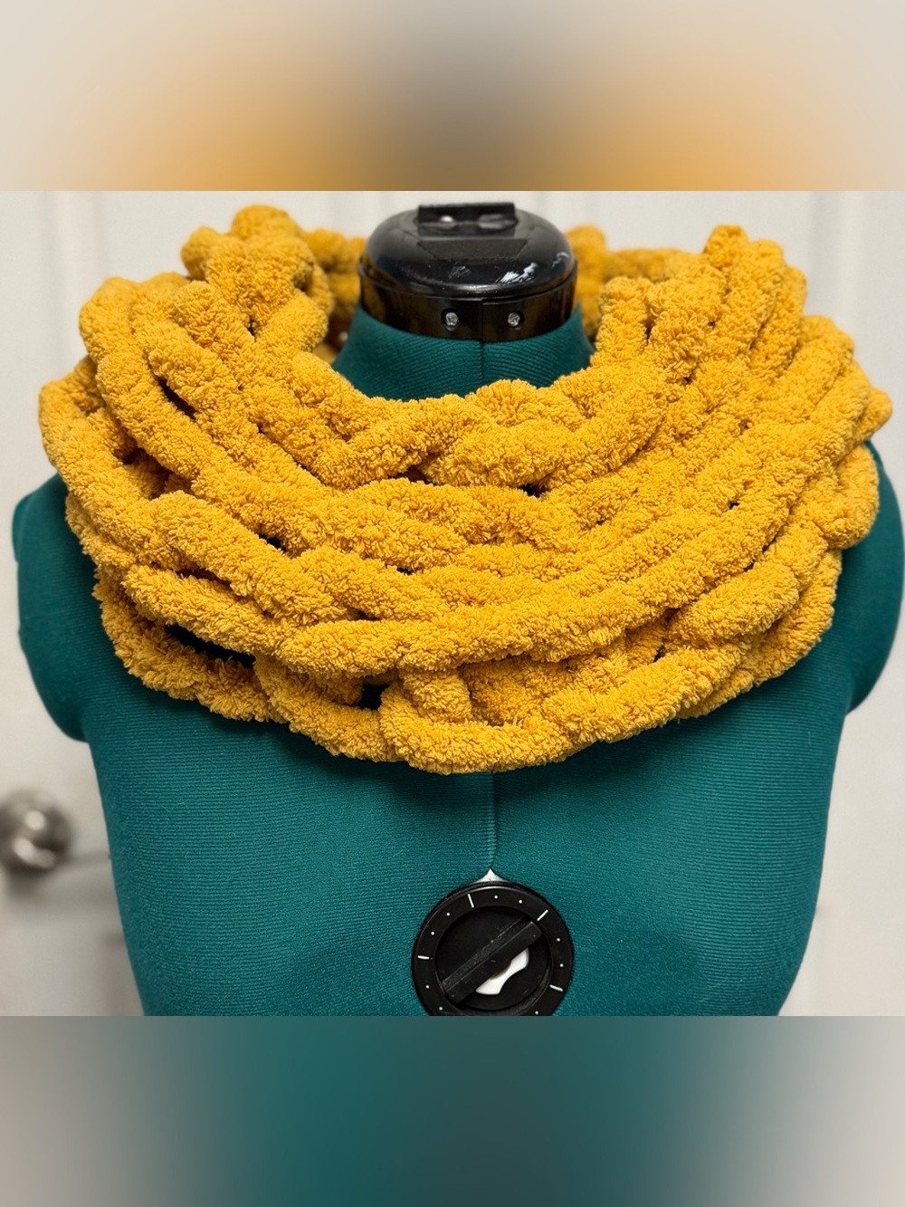 Handmade Handcrafted knit fall mustard blanket cowl